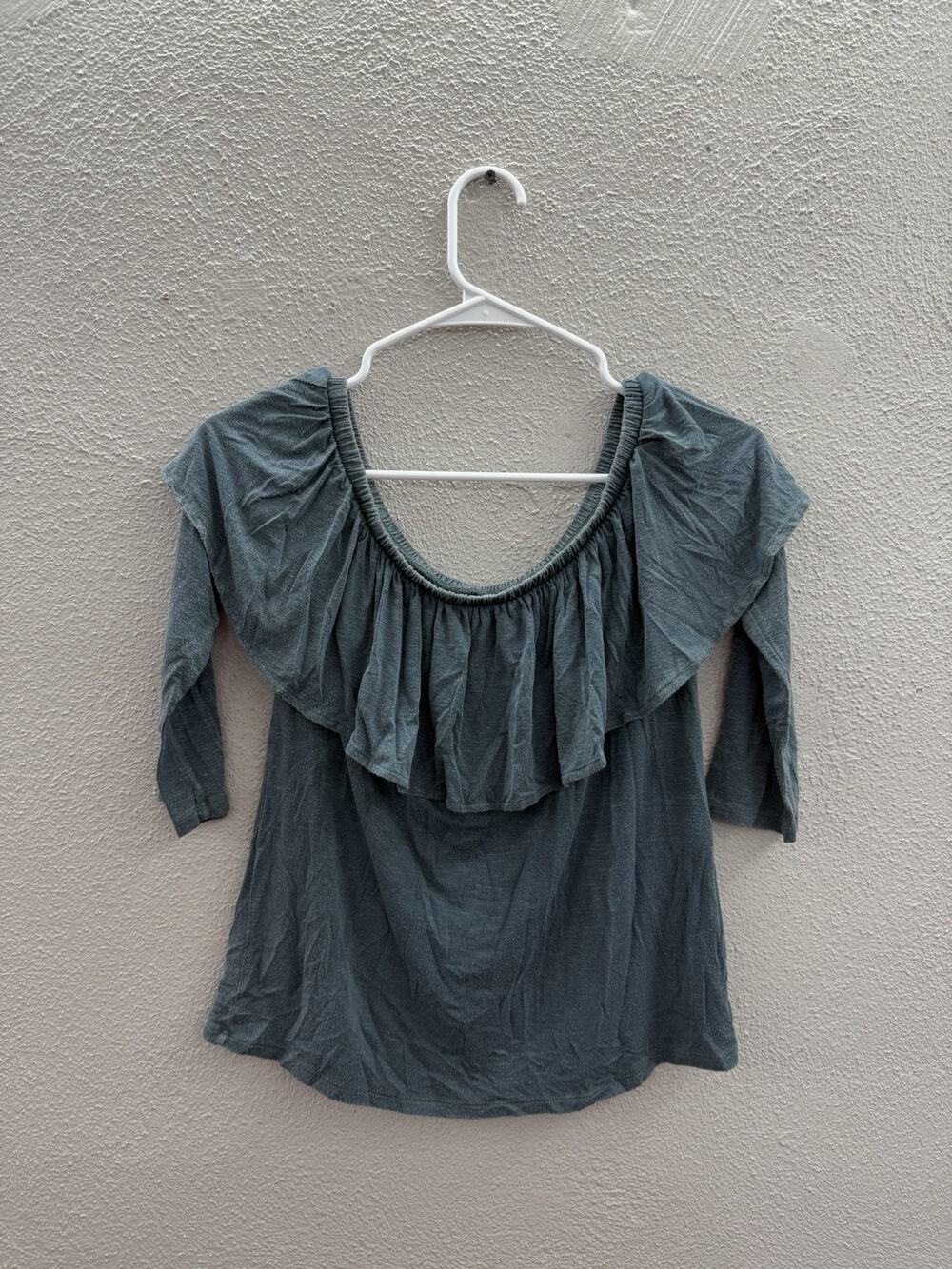 American Eagle Womens Shirt Size Small Blue Half Sleeve Off The Shoulder Ruffle